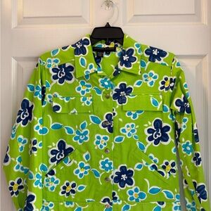 Adrienne Vittadini Lime Green and Navy Floral Jacket